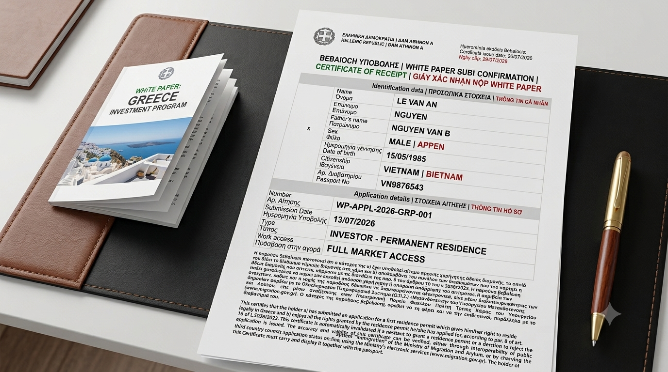 Giấy White Paper Hy Lạp do Bộ Di trú cấp cho nhà đầu tư